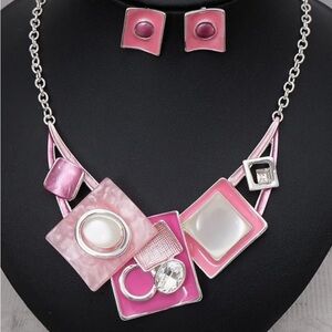 Pink and Silver Necklace and Earrings Set. New in Box
